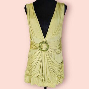 Y2K VTG bebe sleevless ruched draped green top size L baddie 2000s mcbling